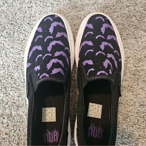 YRU Platform Purple Bats and Black Slip-On Shoes